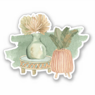 Cute Boho Floral Pastel Hoja Verde Pegatina