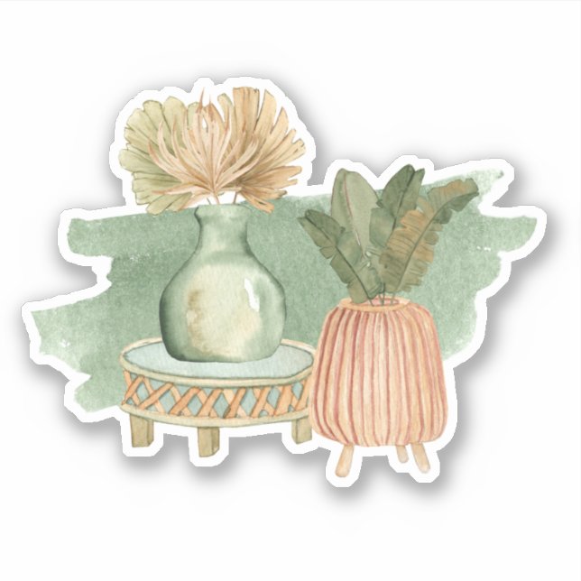 Cute Boho Floral Pastel Hoja Verde Pegatina (Anverso)