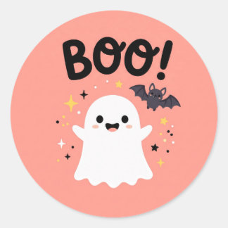 Cute Boo Fantasma Calcomanía Redonda de Halloween
