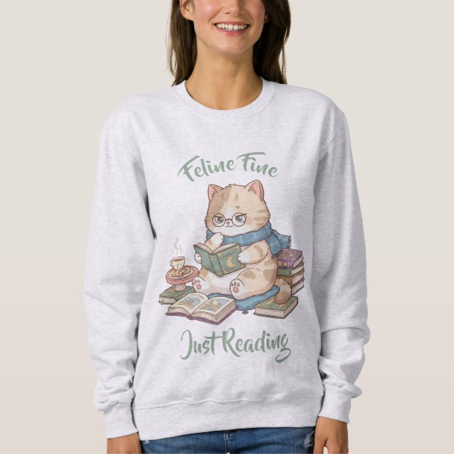 Cute Book Lover Sweater Cozy Cat Reading (Anverso)