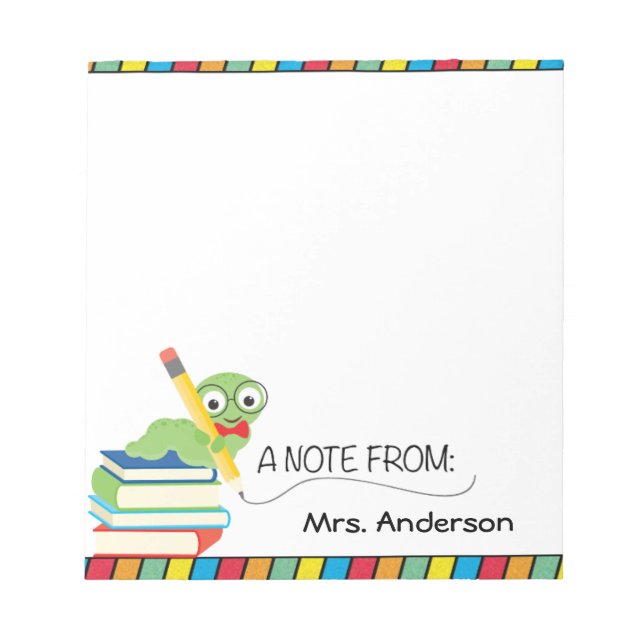 Cute Bookworm Una Nota Del Bloc De Notas Del Profe (Frente)