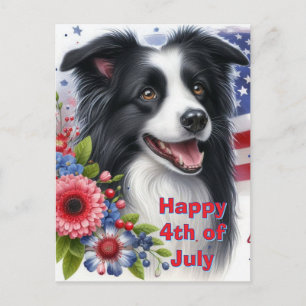 Cute Border Collie 4 de julio, tarjeta postal de f
