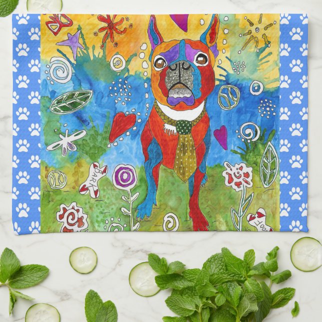 Cute Boston Terrier 1/2 toalla de cocina fría (Doblado)