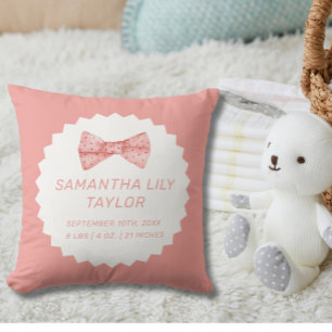 Cute Bow Nace Stats Recién Nacido Cojín decorativo