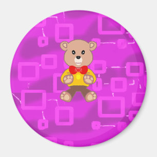 Cute Bowtie Teddy Bear Imán Geométrico Rosa
