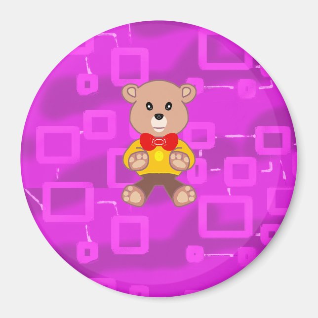 Cute Bowtie Teddy Bear Imán Geométrico Rosa (Frente)