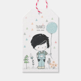 Cute Boy Black hair cumpleaños Gracias etiquetas