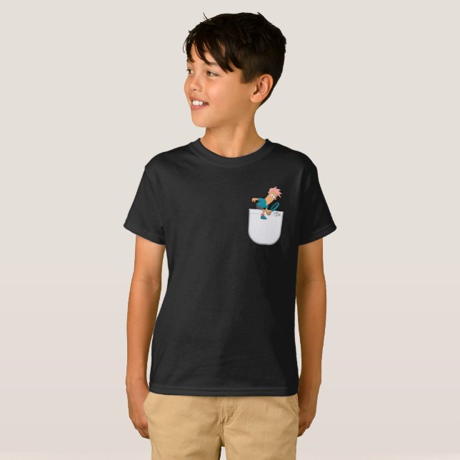 Cute Boy Searching I Vector Pocket Design Camiseta (Anverso completo)