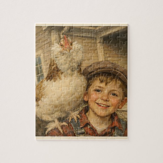 Cute Boy With Chicken Jigsaw Puzzle (Vertical)
