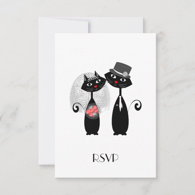 Cute Bride | Groom Boda Gatos RSVP personalizado (Anverso)