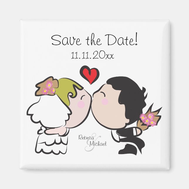 Cute Bride & Groom Guardar los imanes de fecha (Frente)