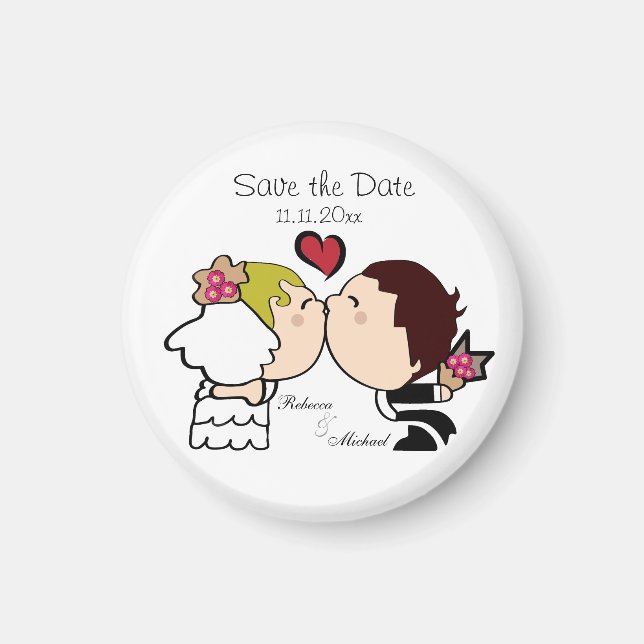 Cute Bride & Groom Guardar los imanes de fecha (Frente)
