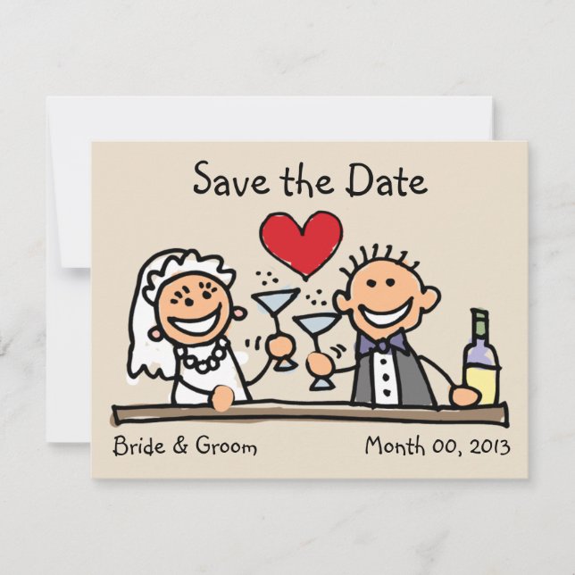 Cute Bride y Groom Guardar las tarjetas de fecha (Anverso)