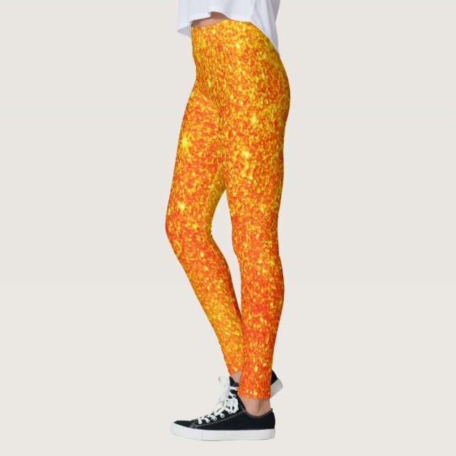 Cute Bright Pumpkin Purpurina Halloween Leggings (Izquierda)