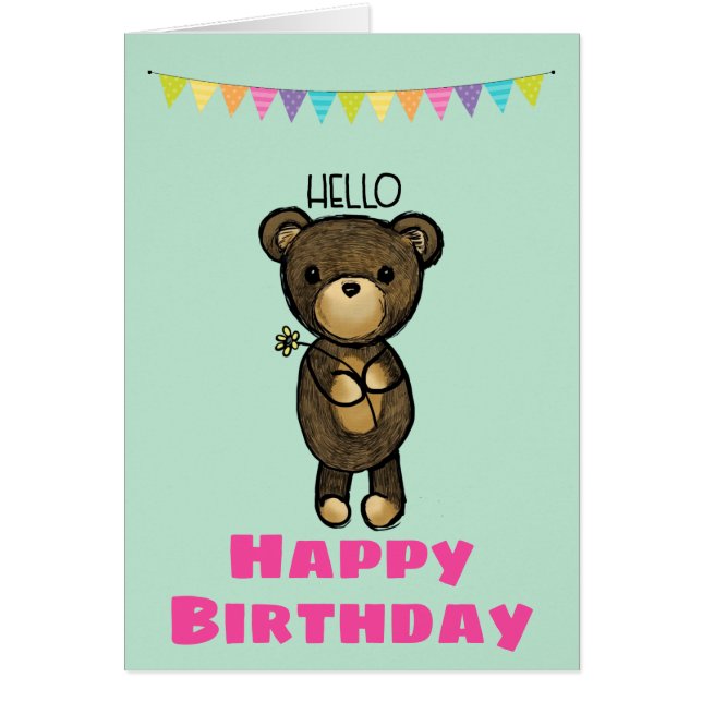 Cute Brown Bear with Yellow Flower Happy Birthday (Frente)