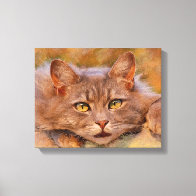 Cute Brown Cat Watercolor Aceite Pintura Arte (Anverso)