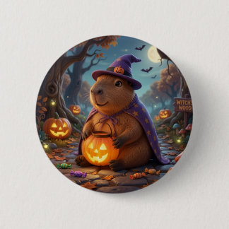 Cute Bruja Capybara Halloween Bosque Botón Pin