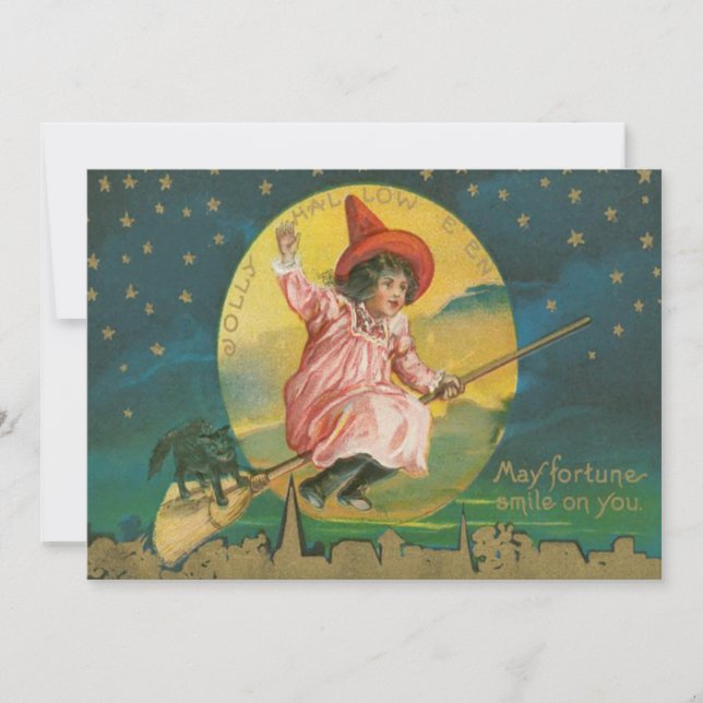 Cute Bruja Voladora Gato Negro Luna llena (Anverso)