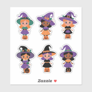Cute brujas de Halloween con Pegatina de calabazas