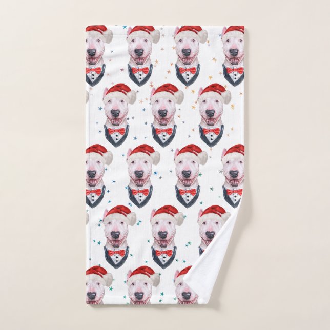 Cute Bull Terrier Dog Christmas Pattern (Toalla de mano)