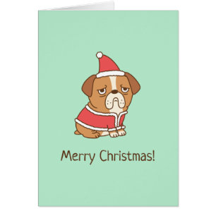 Cute Bulldog Santa Claus Feliz Navidad Saludo