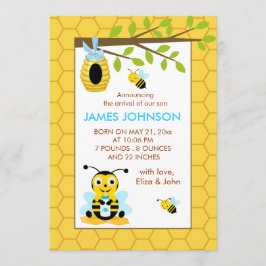 Cute Bumble Bee Boy Nacimiento Tarjeta de Anuncio