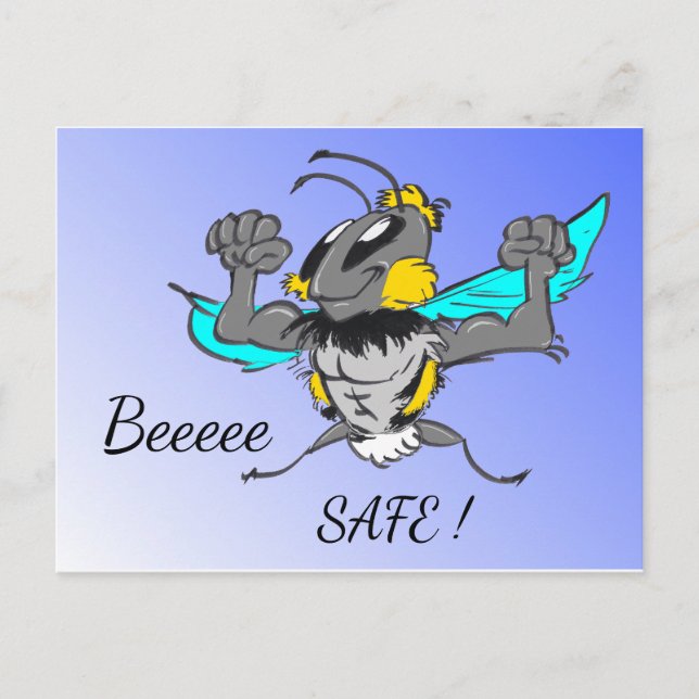 Cute Bumble Bee Cust. Postal de texto 'Be Safe' (Anverso)