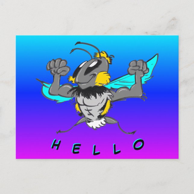 Cute Bumble Bee Cust. Postal de texto 'Hello' (Anverso)