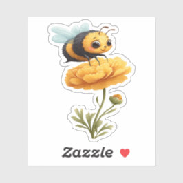 Cute Bumblebee en Flor Pegatina