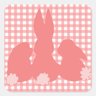 Cute Bunnies   Coral Gingham Plaid Pegatinas