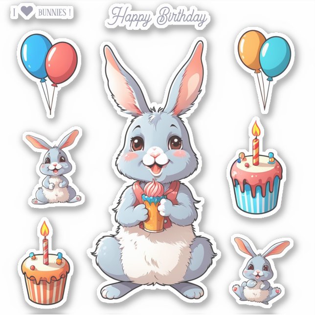 Cute Bunnies Felices Pegatinas de cumpleaños (Anverso)