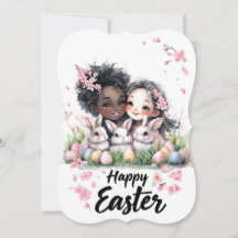 Cute Bunnies y Amistad Art Easter Card