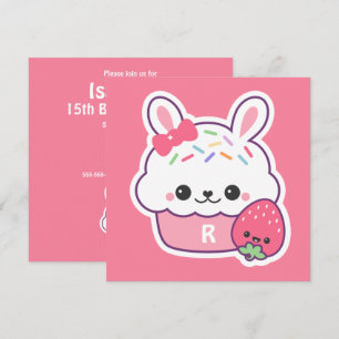 Cute Bunny Cupcake Invitaciones a la fiesta de cum