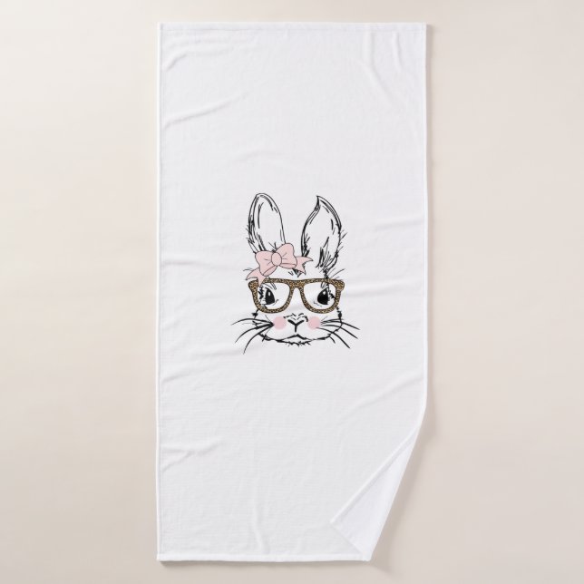 Cute Bunny Face Shirt Leopard Print Glasses EASTER (Toalla de baño)