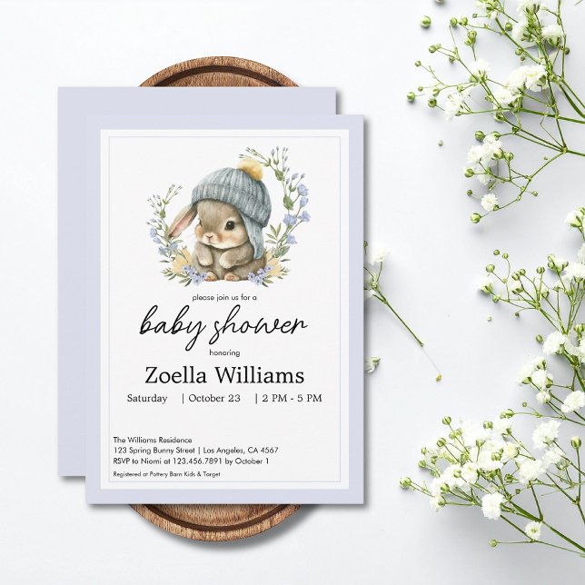 Cute Bunny Floral Spring Baby Shower Invitation (Cute Bunny Floral Spring Baby Shower Invitation 1)