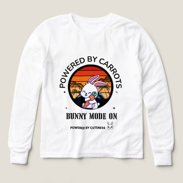Cute Bunny Hugging Carrot Retro Sunset T-Shirt  (Diseño frontal)