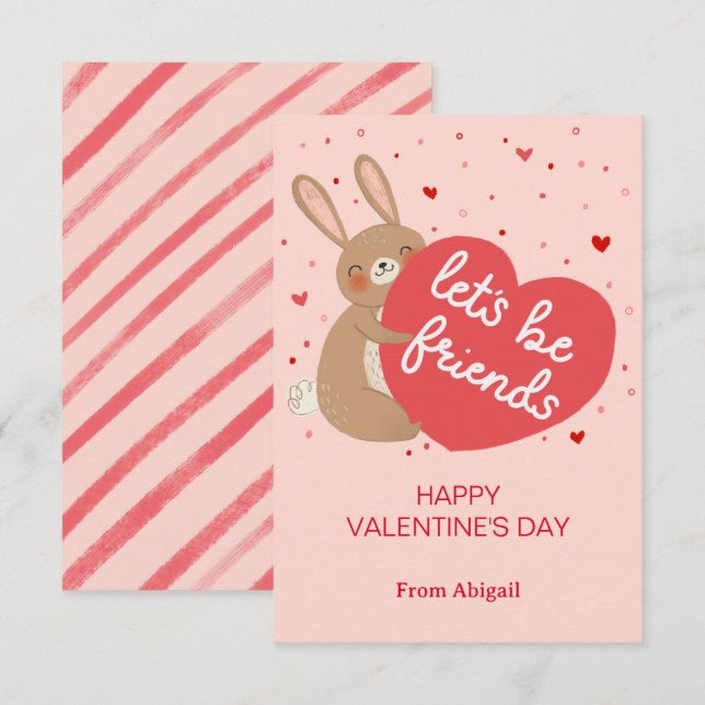 Cute Bunny Kids Classroom Tarjeta de Nota de San V (Anverso / Reverso)