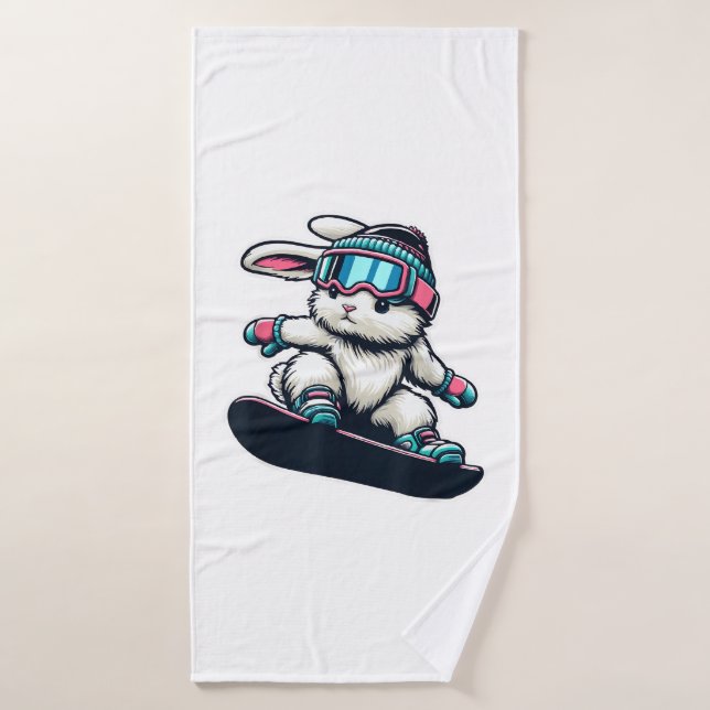 Cute Bunny Performing Snowboarding Trick Kids East (Toalla de baño)