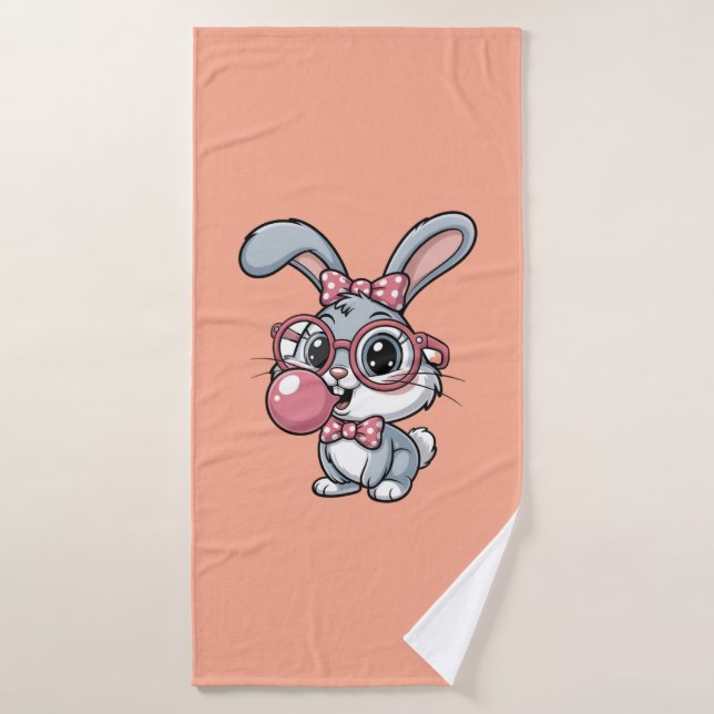 Cute Bunny with Glasses Blowing Bubble Gum (Toalla de baño)