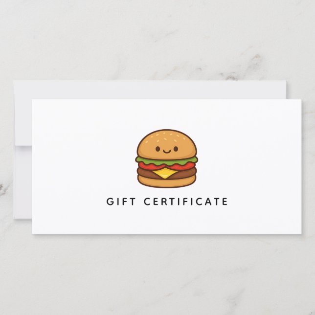 Cute Burger Restaurant Business Gift Certificate (Anverso)