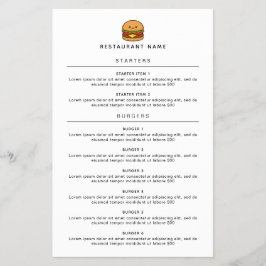 Cute Burger Restaurant Menu