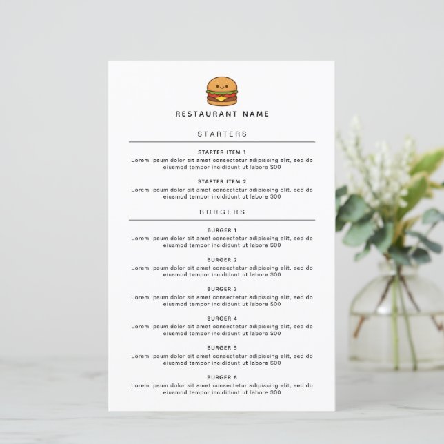 Cute Burger Restaurant Menu (Anverso de pie)
