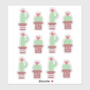 Cute Cactus Cacti Plantas Potadas Set Pegatina