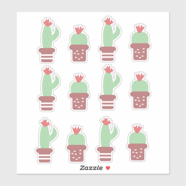 Cute Cactus Cacti Plantas Potadas Set Pegatina (Hoja)