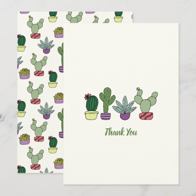 Cute Cactus Potted Plants Gracias Tarjeta (Anverso / Reverso)
