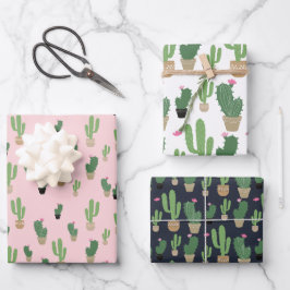 Cute Cactus Verano Rubor Hojas de papel de envolvi