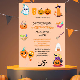 Cute calabaza Boo Halloween bash Invitación