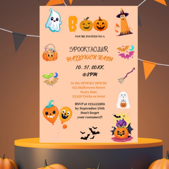 Cute calabaza Boo Halloween bash Invitación (Subido por el creador)