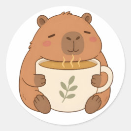Cute Calcomanía de Capibara Abrazando Taza de Café