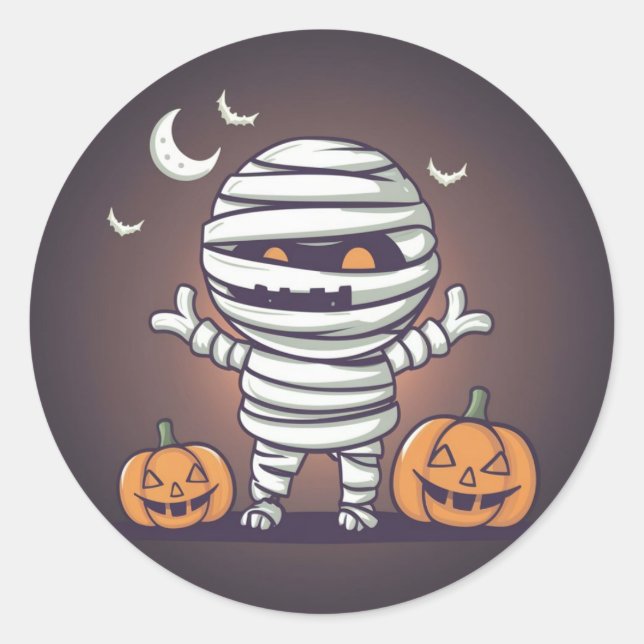 Cute calcomanía de momia ilustración Halloween (Anverso)